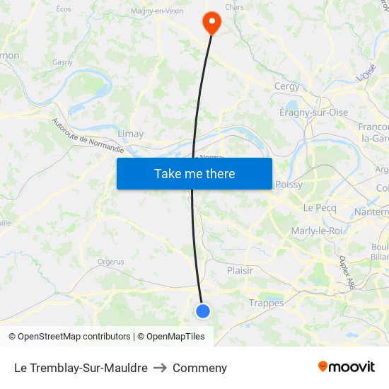 Le Tremblay-Sur-Mauldre to Commeny map