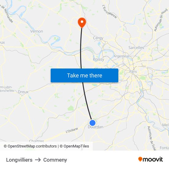 Longvilliers to Commeny map