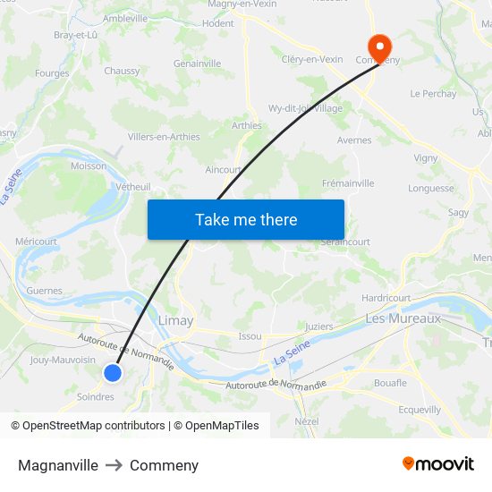 Magnanville to Commeny map