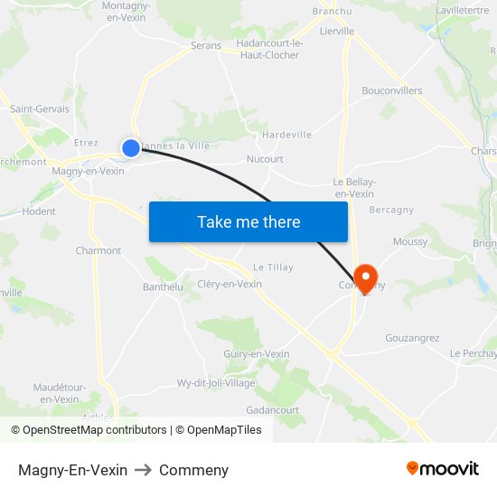 Magny-En-Vexin to Commeny map