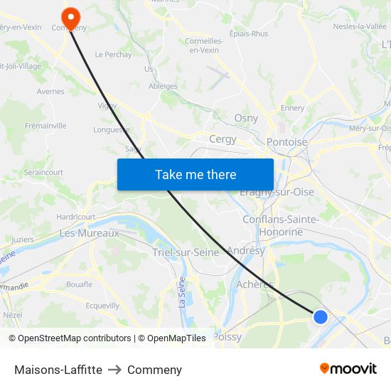 Maisons-Laffitte to Commeny map