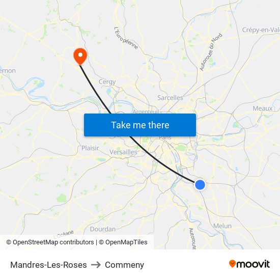 Mandres-Les-Roses to Commeny map