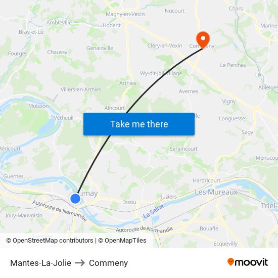 Mantes-La-Jolie to Commeny map