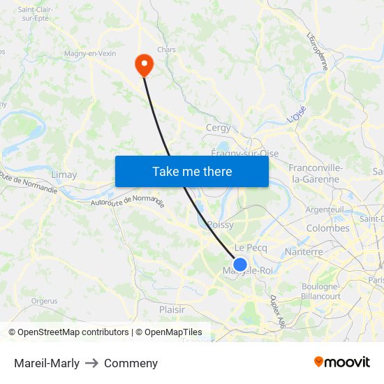 Mareil-Marly to Commeny map