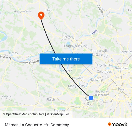 Marnes-La-Coquette to Commeny map