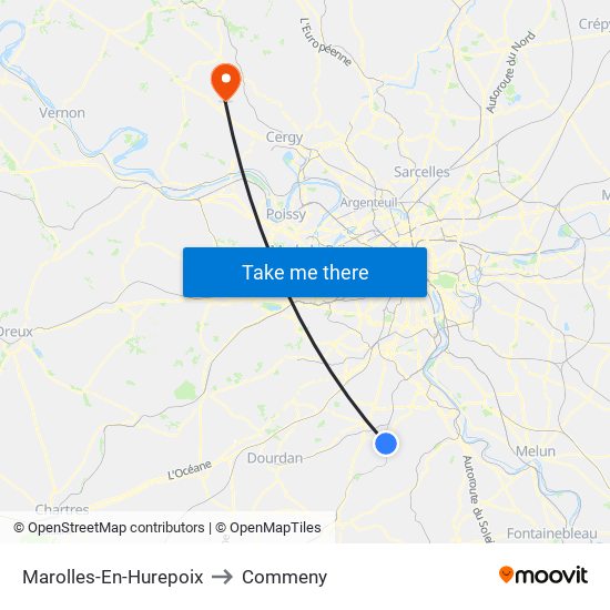 Marolles-En-Hurepoix to Commeny map