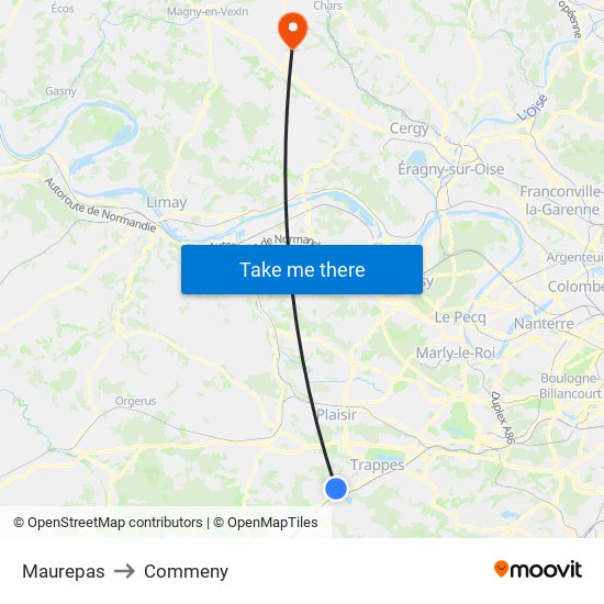 Maurepas to Commeny map