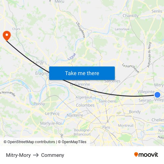 Mitry-Mory to Commeny map