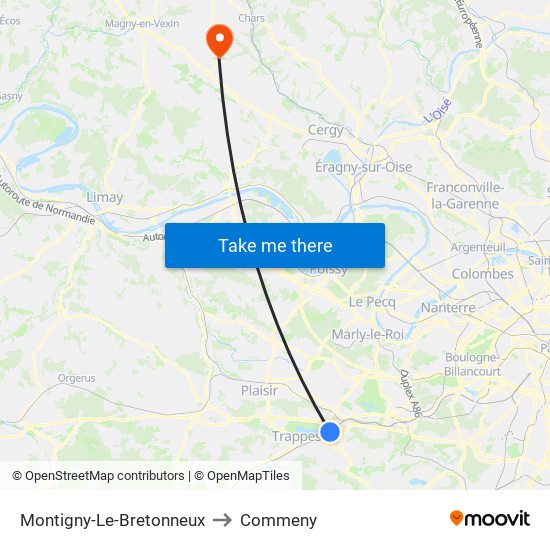 Montigny-Le-Bretonneux to Commeny map