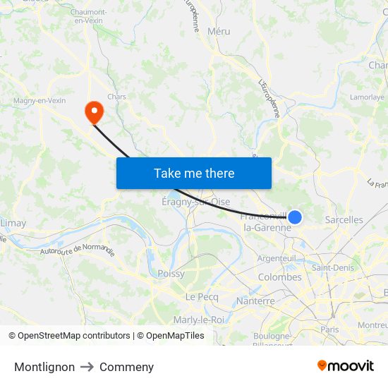 Montlignon to Commeny map