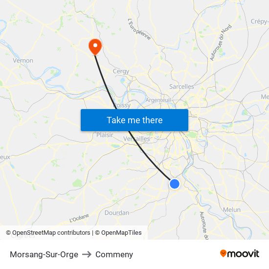 Morsang-Sur-Orge to Commeny map