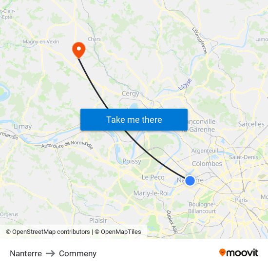 Nanterre to Commeny map