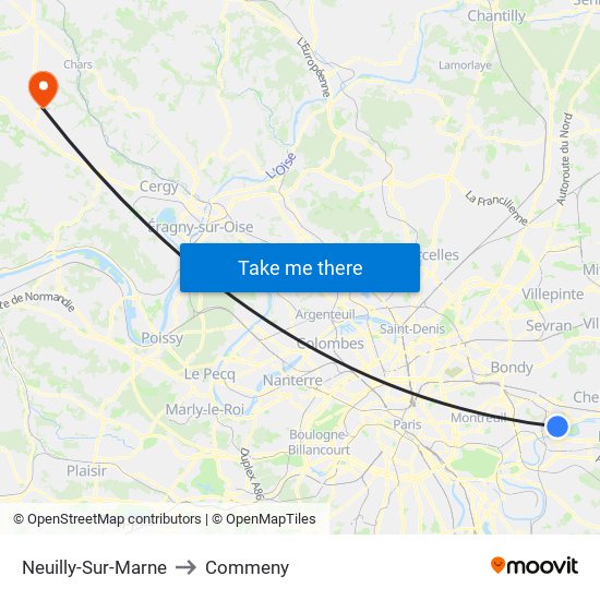 Neuilly-Sur-Marne to Commeny map