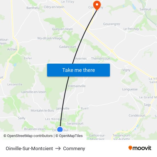 Oinville-Sur-Montcient to Commeny map