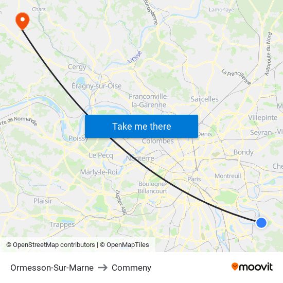 Ormesson-Sur-Marne to Commeny map