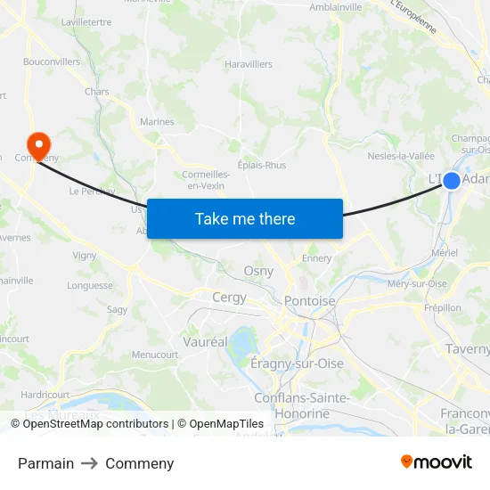 Parmain to Commeny map