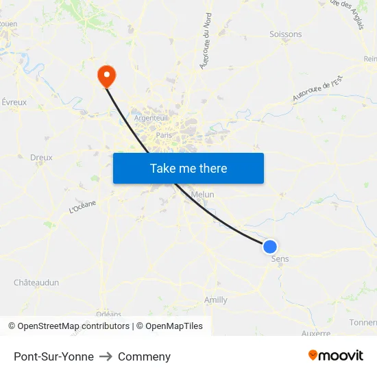 Pont-Sur-Yonne to Commeny map