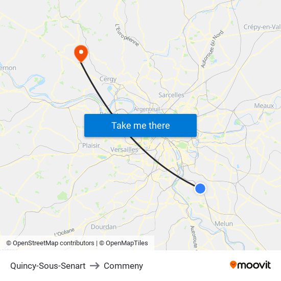 Quincy-Sous-Senart to Commeny map