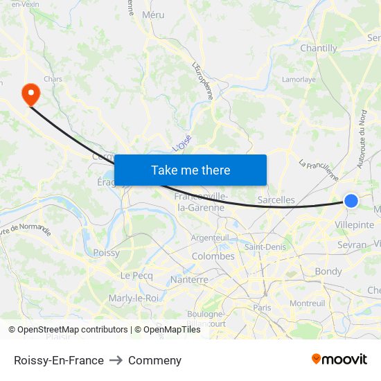 Roissy-En-France to Commeny map