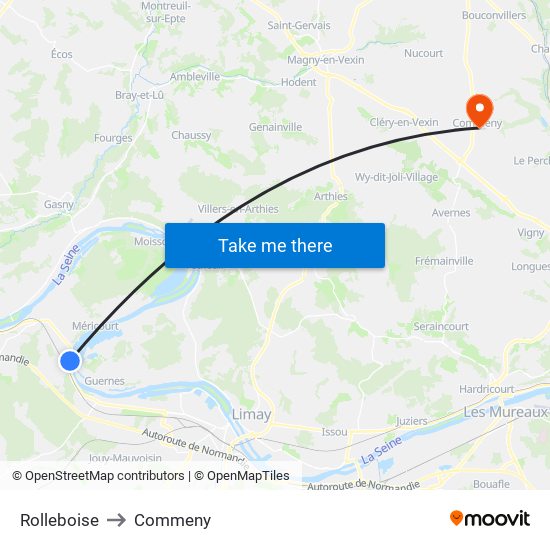 Rolleboise to Commeny map