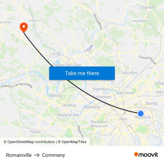 Romainville to Commeny map
