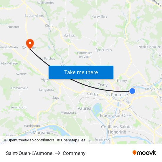 Saint-Ouen-L'Aumone to Commeny map