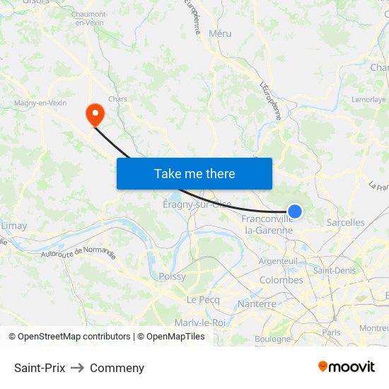 Saint-Prix to Commeny map