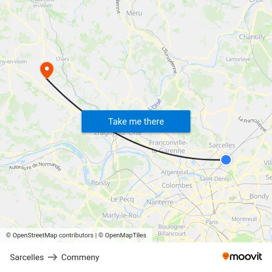 Sarcelles to Commeny map