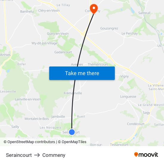 Seraincourt to Commeny map