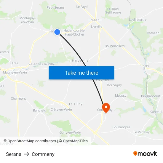 Serans to Commeny map