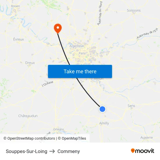 Souppes-Sur-Loing to Commeny map