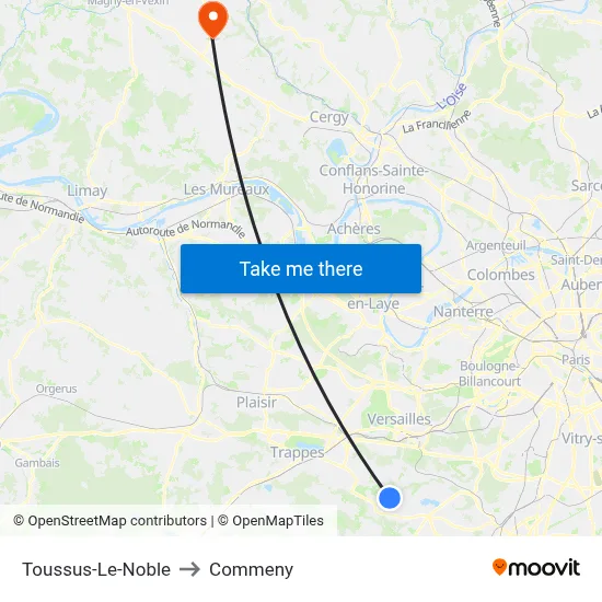 Toussus-Le-Noble to Commeny map