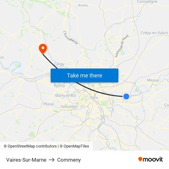 Vaires-Sur-Marne to Commeny map