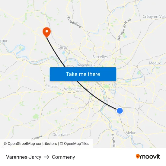 Varennes-Jarcy to Commeny map