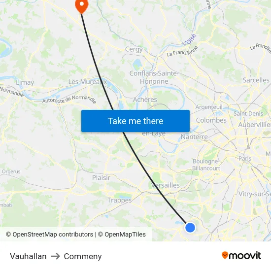 Vauhallan to Commeny map