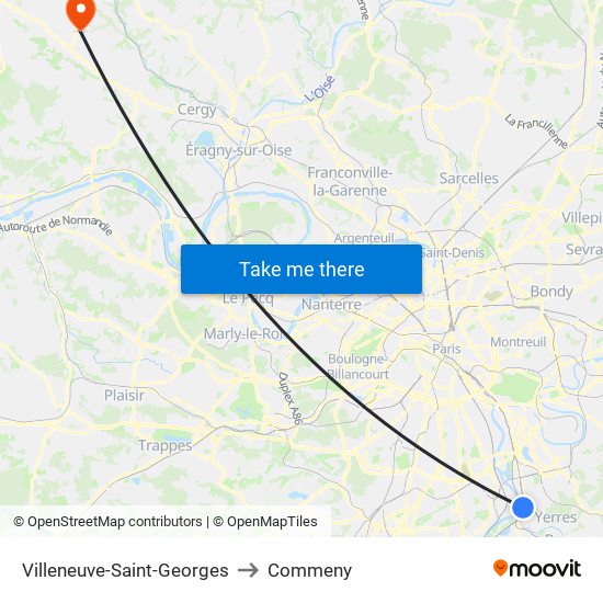 Villeneuve-Saint-Georges to Commeny map