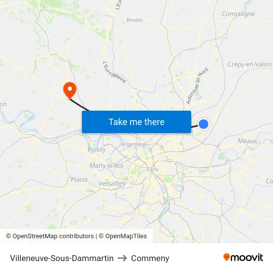 Villeneuve-Sous-Dammartin to Commeny map