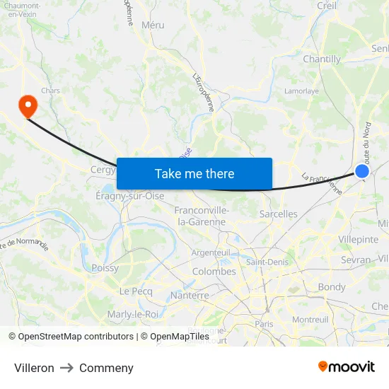 Villeron to Commeny map