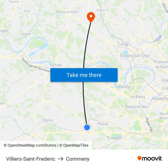 Villiers-Saint-Frederic to Commeny map