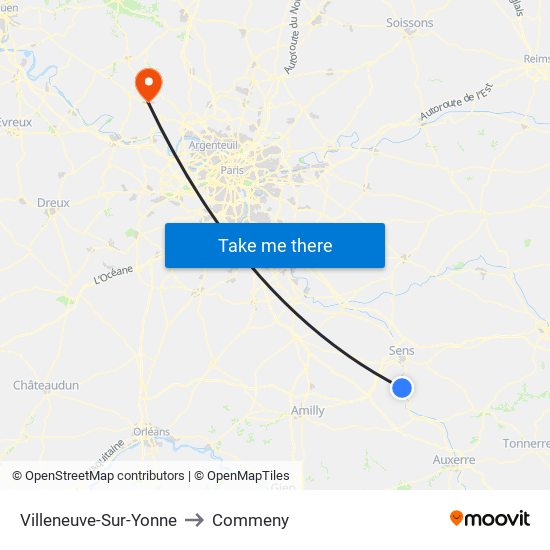 Villeneuve-Sur-Yonne to Commeny map