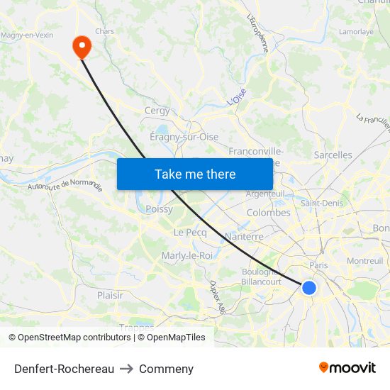 Denfert-Rochereau to Commeny map