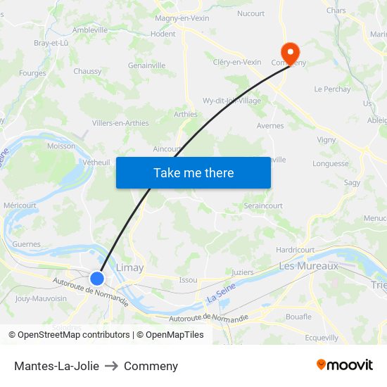 Mantes-La-Jolie to Commeny map
