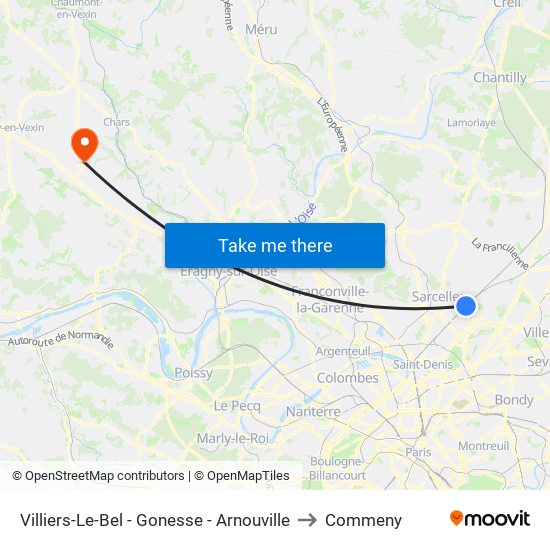 Villiers-Le-Bel - Gonesse - Arnouville to Commeny map