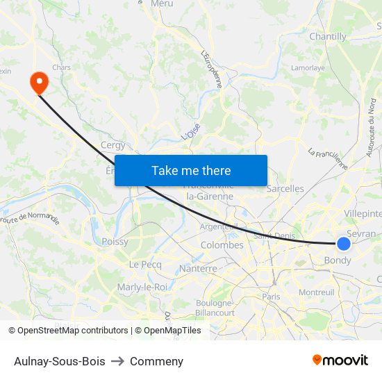 Aulnay-Sous-Bois to Commeny map