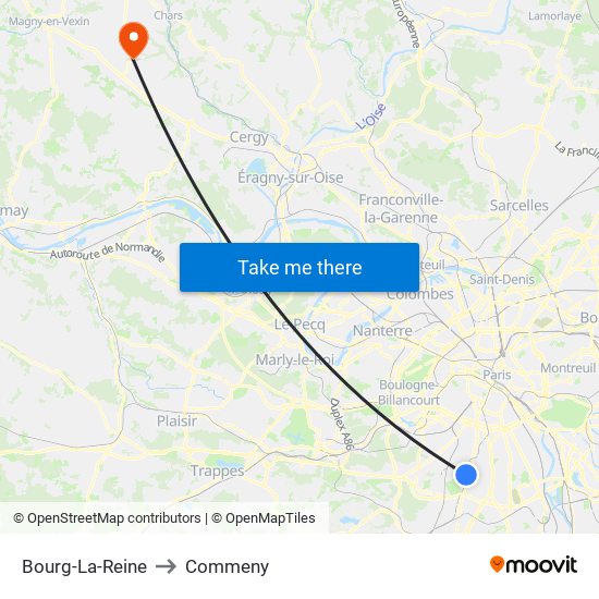 Bourg-La-Reine to Commeny map