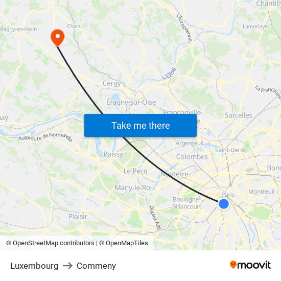 Luxembourg to Commeny map