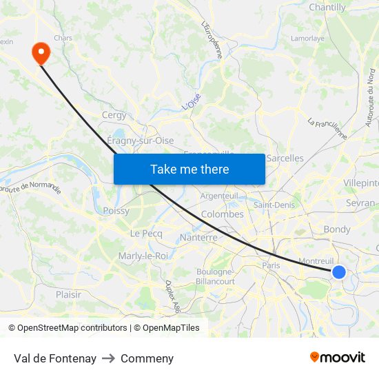 Val de Fontenay to Commeny map