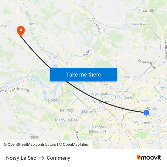 Noisy-Le-Sec to Commeny map