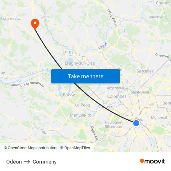 Odéon to Commeny map