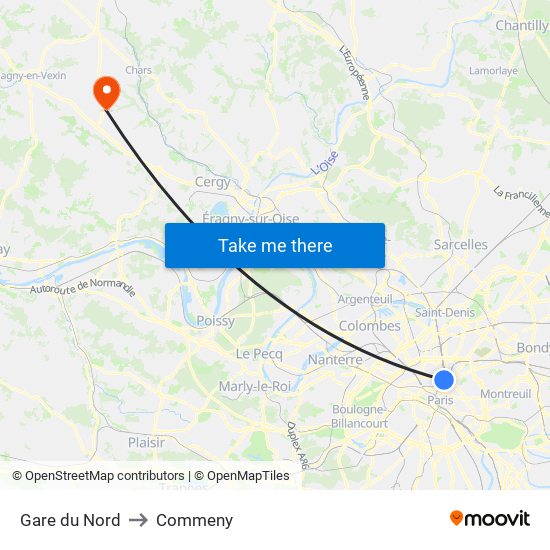 Gare du Nord to Commeny map